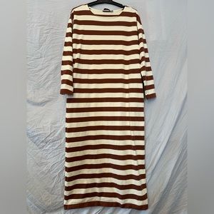 Tory Burch tent dress brown and cream striped midi length Size S